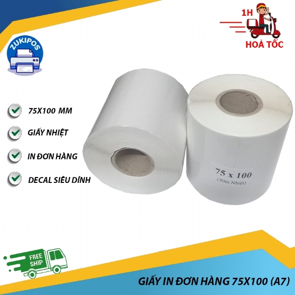 Giấy In Đơn Hàng Nhiệt A7 75x100 cuộn 30m